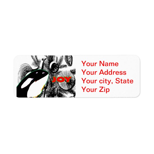 Orca Whale Weihnachts-Rücksendeadresse Sticker (Vorne)