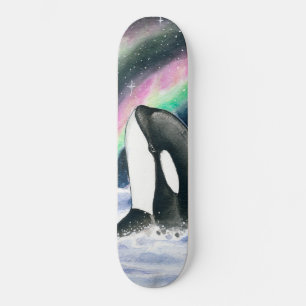 Orca Whales Galaxy Northern Lights Wasserfarbe Skateboard