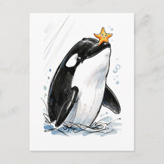 OrcabalanciertSeesternSpielendMarineTinteIllus Postkarte