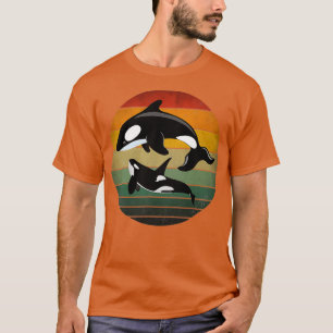 Orcafamilie Vintage Retro Art Schwertwalfamilie T-Shirt
