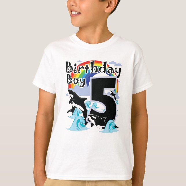 Orcas 5 Birthday Boy & Orca Killer Wal als Party T-Shirt (Vorderseite)