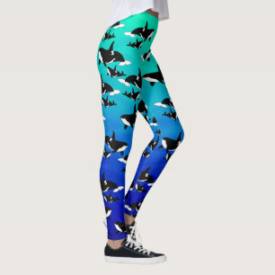 Orcas auf Ombre blauem Grün - Leggings