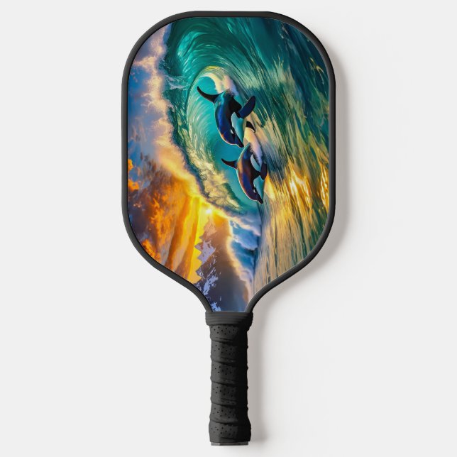 Orcas im Surfdesign von Rich AMeN Gill Pickleball Schläger (Vorderseite)