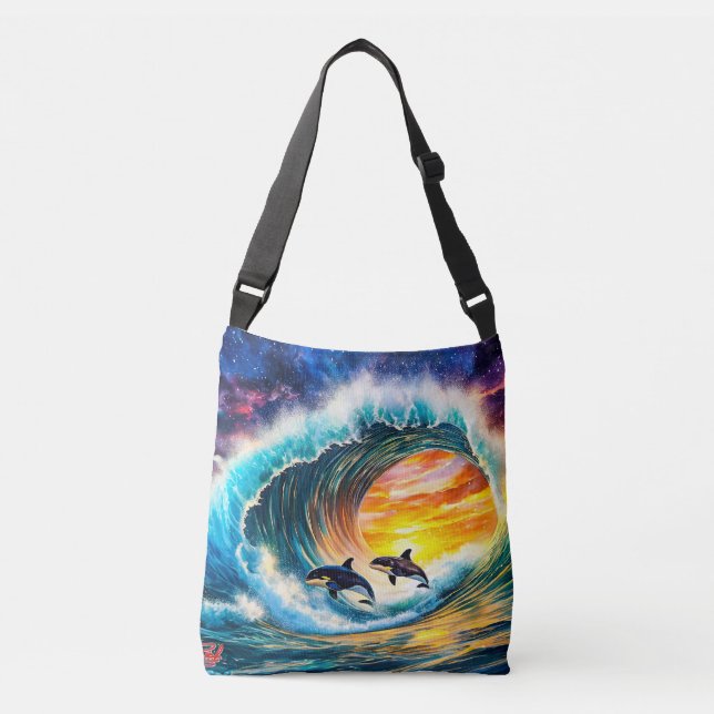 Orcas in einem Wellenbauwerk von Rich AMeN Gill Tragetaschen Mit Langen Trägern (Vorderseite)