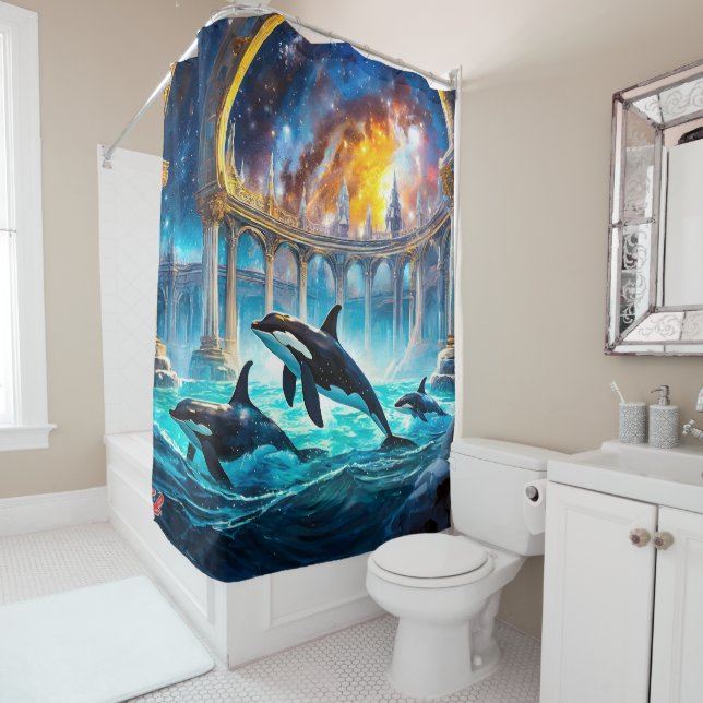 Orcas in Galaxy Castle Design von Rich AMeN Gill Duschvorhang (Beispiel)