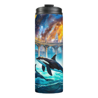 Orcas in Galaxy Castle Design von Rich AMeN Gill Thermosbecher