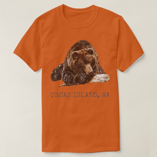 Orcas Island Brown Grizzle Bär in Snow Washington T-Shirt (Design vorne)