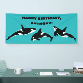 Orcas Killer Whales Aquamarin Blue Birthday Party Banner