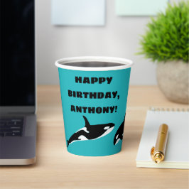 Orcas Killer Whales Aquamarin Blue Birthday Party Pappbecher