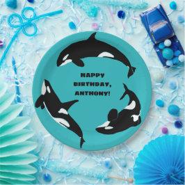 Orcas Killer Whales Aquamarin Blue Birthday Party Pappteller