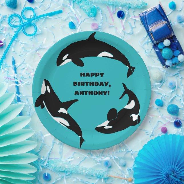 Orcas Killer Whales Aquamarin Blue Birthday Party Pappteller (Party)