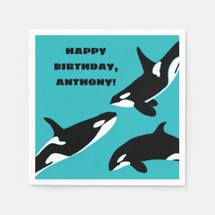 Orcas Killer Whales Aquamarin Blue Birthday Party Serviette