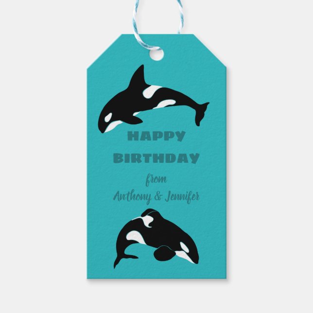 Orcas Killer Whales Aquamarin Blue Personalisiert Geschenkanhänger (Vorderseite)
