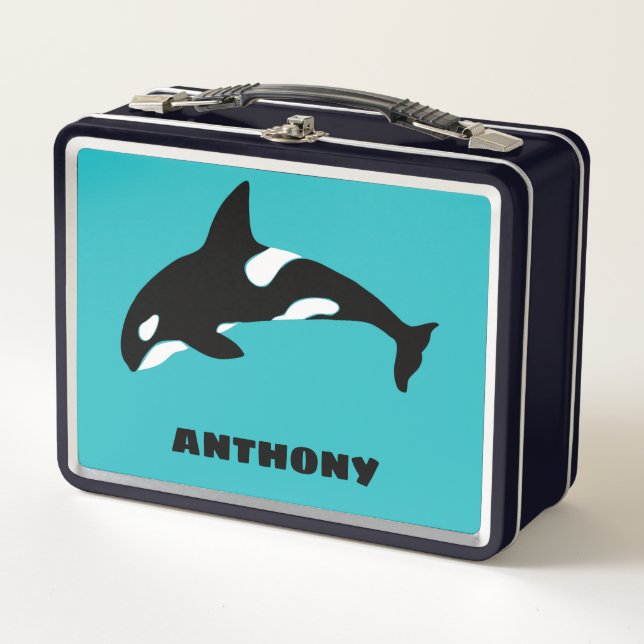 Orcas Killer Whales Aquamarin Blue Personalisiert Metall Brotdose (Vorderseite)