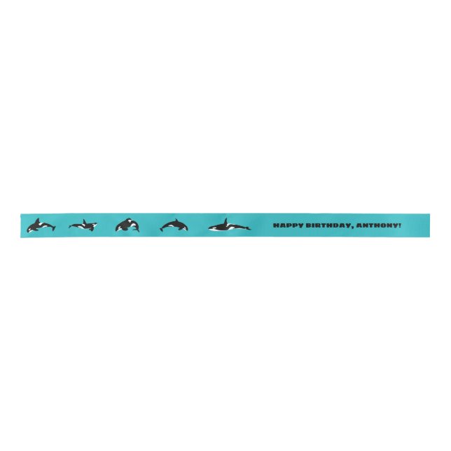 Orcas Killer Whales Aquamarin Blue Personalisiert Satinband (Vorderseite)