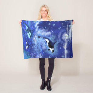 Orcas on Full Moon - Kunst Zeichnend Fleecedecke