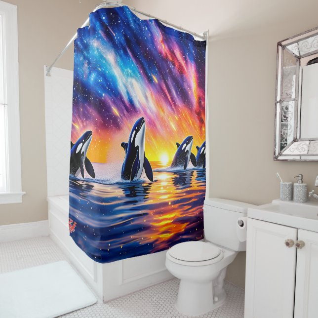 Orcas Under Galaxy Sky 02 Design von Rich AMeN Duschvorhang (Beispiel)