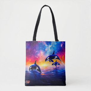 Orcas Under Galaxy Sky Design by Rich AMeN Gill