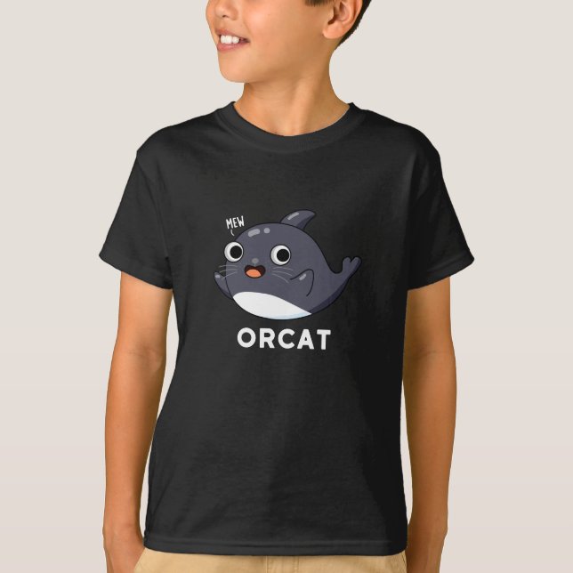 Orcat Funny Cat Orca Pun Dark BG T-Shirt (Vorderseite)