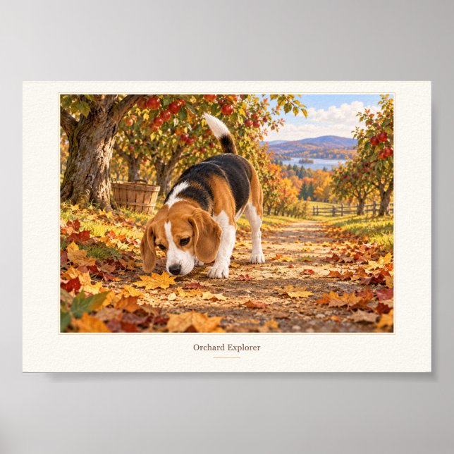 Orchard Explorer Herbst-Beagle-Kunstposter Poster (Vorne)