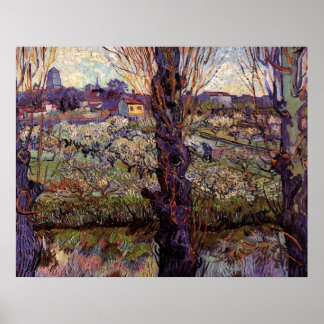 Orchard in Blossom mit Blick auf Arles von van Gog Poster