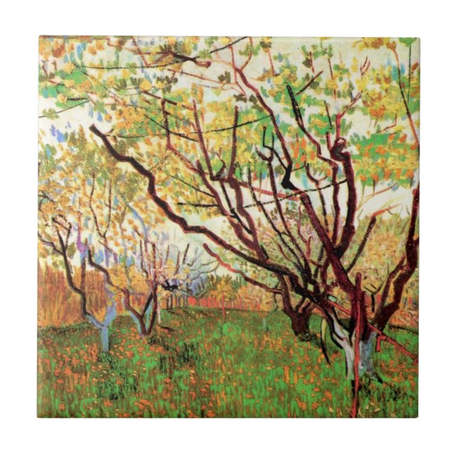 Orchard in Blossom von Vincent van Gogh Fliese (Vorderseite)