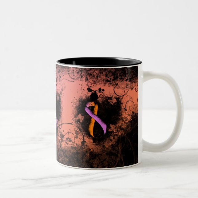 Orchid and Orange Awareness Ribbon Grunge Herz Zweifarbige Tasse (Rechts)