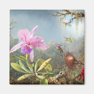Orchid and three hummingbirds  magnet