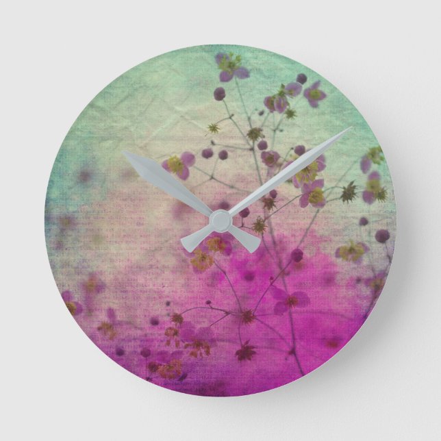 Orchid aquamarin und lila blumig runde wanduhr (Vorderseite)