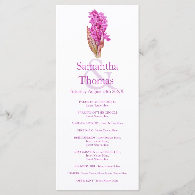 Orchid Aquarell Rosa Hochzeitsprogramm Karte (Vorderseite)