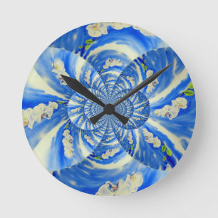 Orchid Aquarellmalerei, Brise, Wolken Mandala Runde Wanduhr