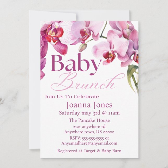 Orchid Baby Brunch/Baby Dusche Einladungskarten (Vorderseite)