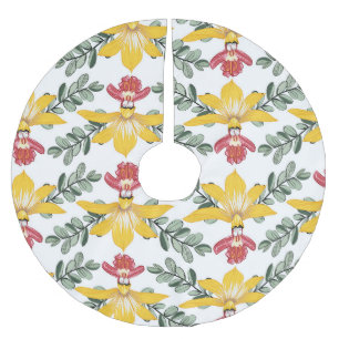 Orchid Beauty: Blumenmuster Eleganz. Polyester Weihnachtsbaumdecke