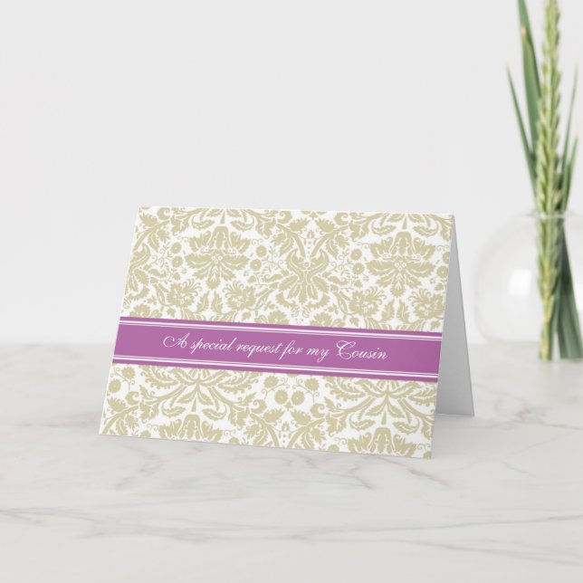 Orchid Beige Damask Cousin Bridesmaid Einladung (Vorderseite)