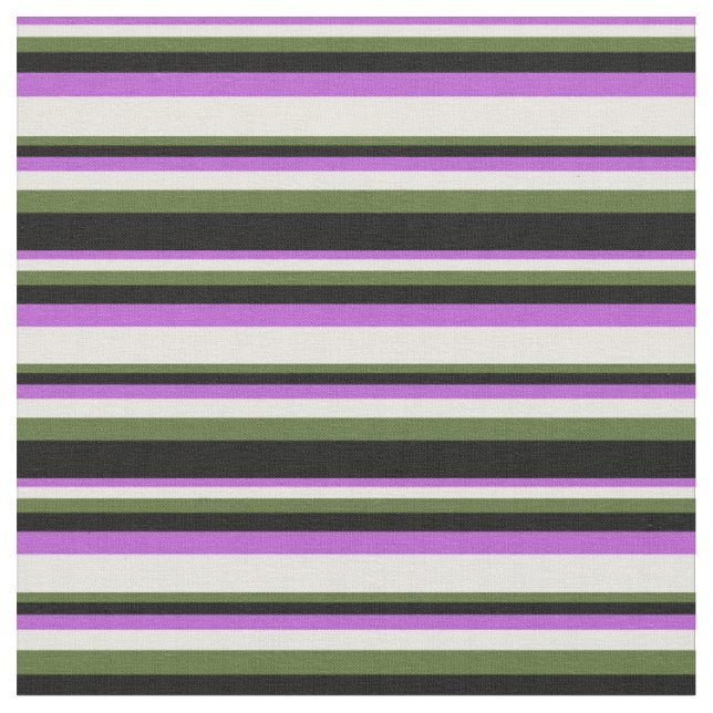 Orchid, Beige, Dunkelolive Green & Black Muster Stoff (Nahaufnahme)