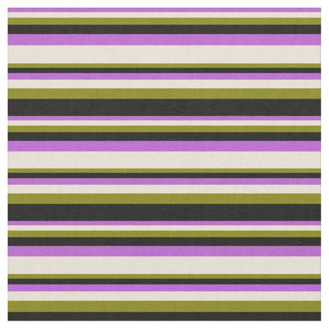 Orchid, Bisque, Green und Black Lines Stoff (Nahaufnahme)