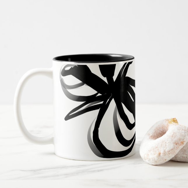 Orchid Blanc: Abstrakt weiß und schwarz Zweifarbige Tasse (Mit Donut)