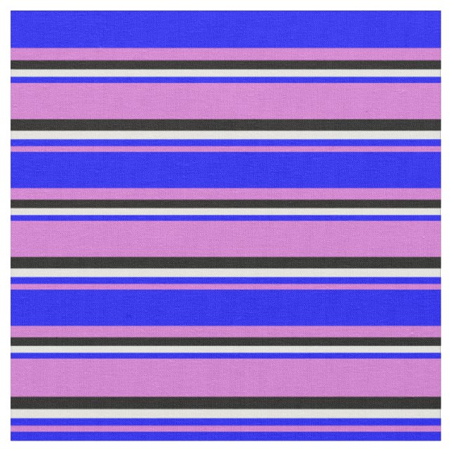 Orchid, Blau, Minzcreme und Schwarz Muster Stoff (Nahaufnahme)