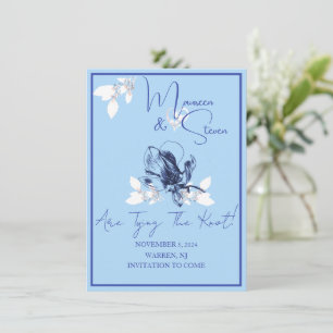 Orchid Blue & White Save the Date Wedding Card Einladung