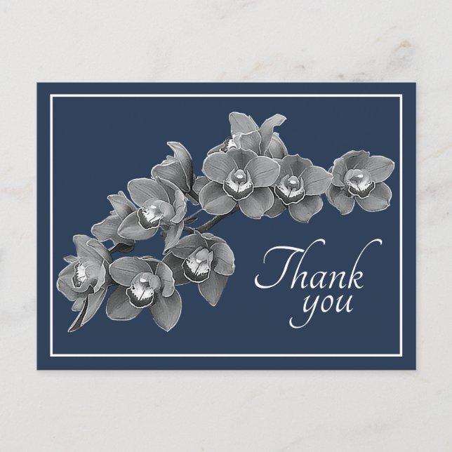 Orchid Blume Black/White Navy Hintergrund Vielen D Postkarte (Vorderseite)