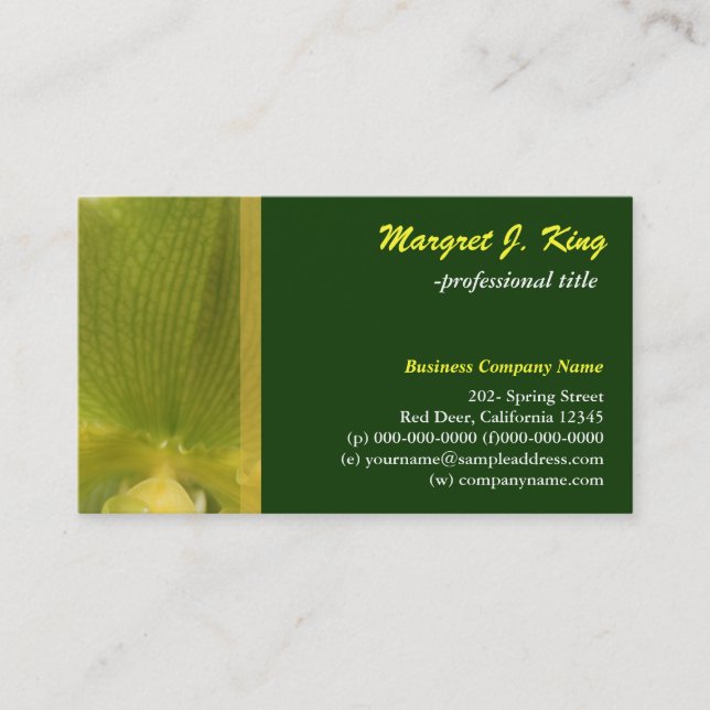 Orchid Blume blättrig grüne Visitenkarte. Visitenkarte (Vorderseite)