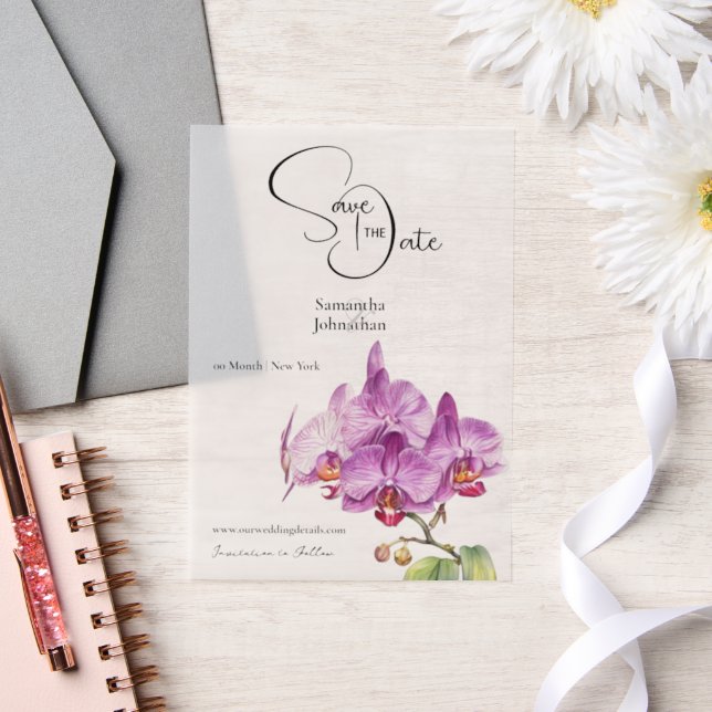 Orchid-Blume lila Blätter Save the Date (Hochzeit)