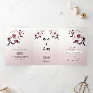 Orchid Blume Rosa & Weiß Hochzeit Dreifach Gefaltete Einladung