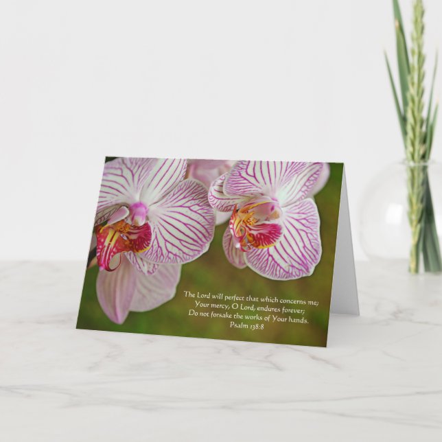 Orchid Blume Scripture Card Psalm 138:8 Karte (Vorderseite)