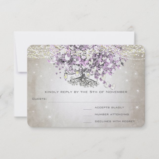 Orchid Blush Lavender Heart Leaf Tree Wedding RSVP (Vorderseite)