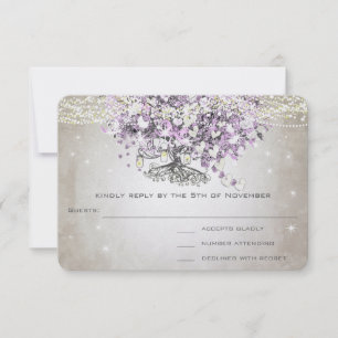 Orchid Blush Lavender Heart Leaf Tree Wedding RSVP Karte