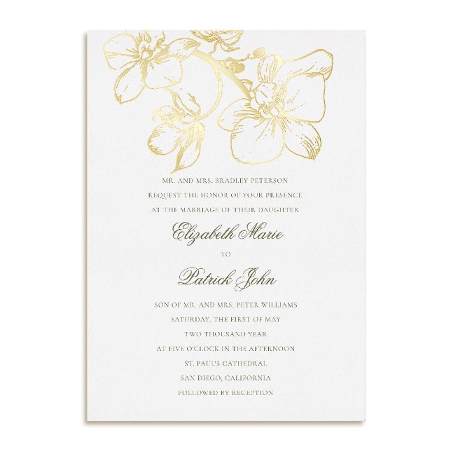 Orchid Charm Formal Classic Heirloom White Wedding Folieneinladung (orchid wedding invitation formal modern classic traditional black tie heirloom 3 white)