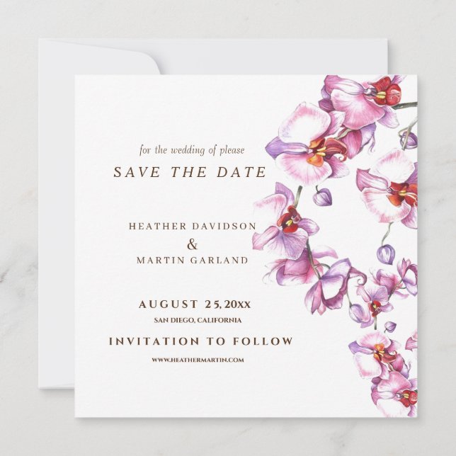 Orchid Chic Moderne Foto Hochzeit Save The Date (Rückseite)