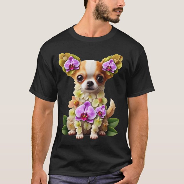 Orchid Chihuahua Blume Gartenarbeit T-Shirt (Vorderseite)
