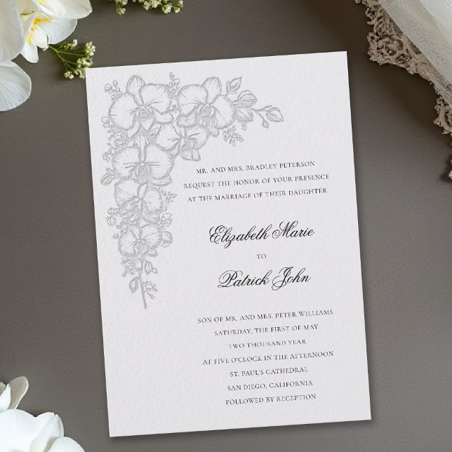 Orchid Dance Formal Traditional Ivory Wedding Einladung (orchid wedding invitation ivory formal dance modern classic traditional black tie parents hosting)